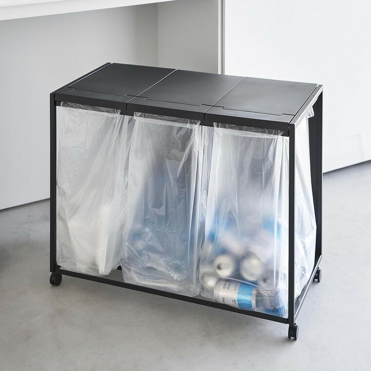 [ 蓋付き目隠し分別ダストワゴン タワー 45L 3分別 ] 山崎実業 公式 tower 1822 1823 ホワイト ブラック / キッチン ゴミ箱 分別 45リットル 分別ゴミ箱 ふた付き キャスター付き 45L