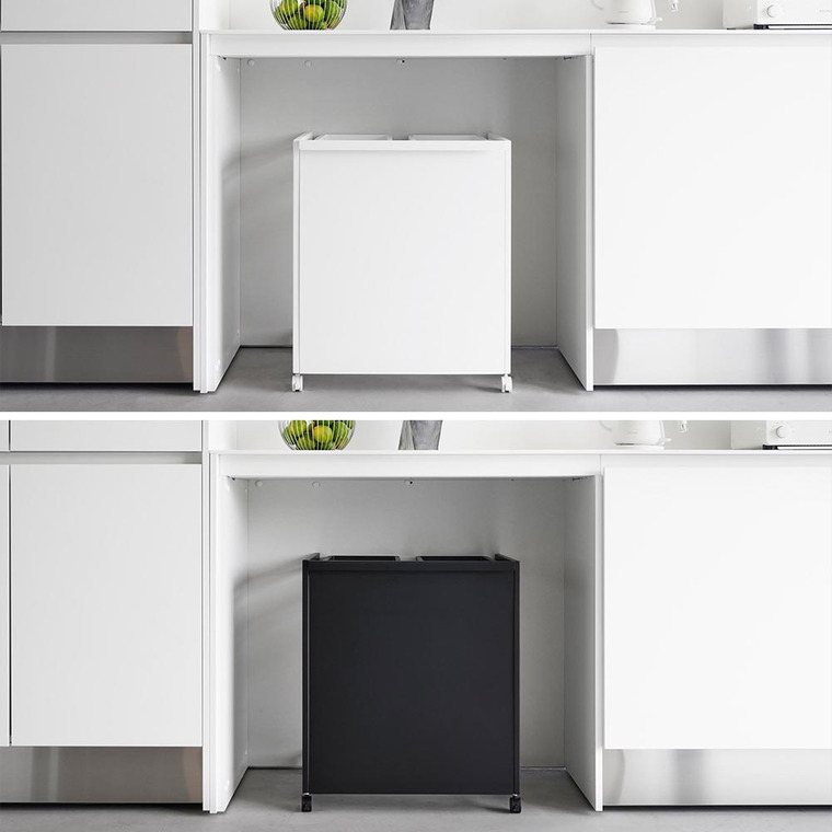 [ 目隠し分別ダストワゴン タワー 45L 2分別 ] 山崎実業 公式 tower 1824 1825 白 黒 / キッチン ゴミ箱 分別 45リットル 分別ゴミ箱 おしゃれ キャスター付き 45L おしゃれなゴミ箱