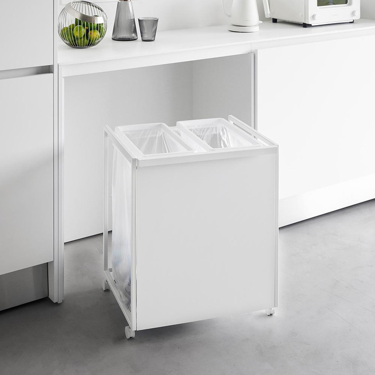 [ 目隠し分別ダストワゴン タワー 45L 2分別 ] 山崎実業 公式 tower 1824 1825 白 黒 / キッチン ゴミ箱 分別 45リットル 分別ゴミ箱 おしゃれ キャスター付き 45L おしゃれなゴミ箱