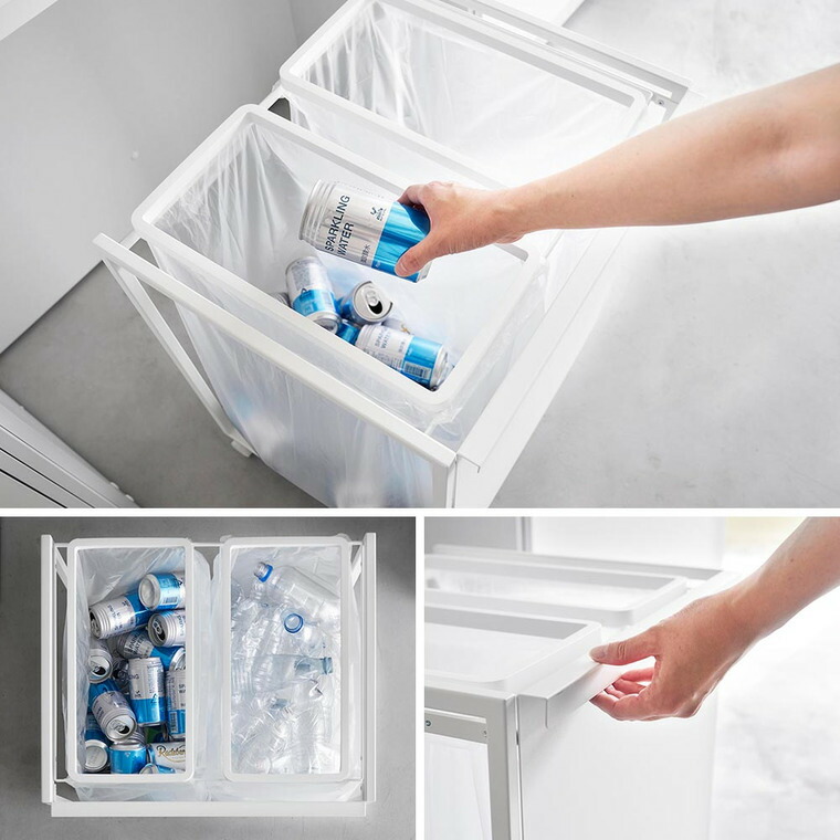 [ 目隠し分別ダストワゴン タワー 45L 2分別 ] 山崎実業 公式 tower 1824 1825 白 黒 / キッチン ゴミ箱 分別 45リットル 分別ゴミ箱 おしゃれ キャスター付き 45L おしゃれなゴミ箱