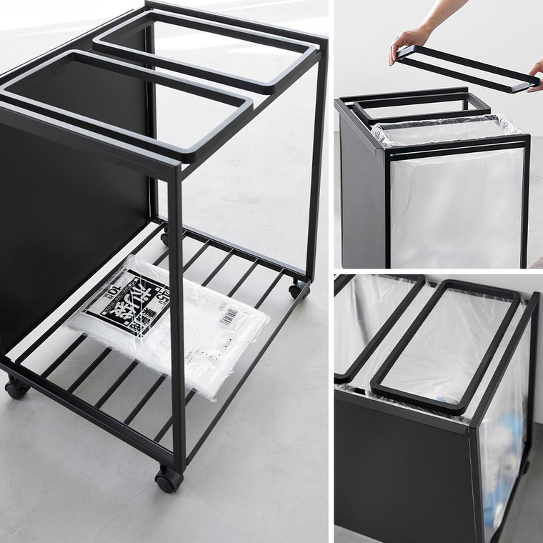 [ 目隠し分別ダストワゴン タワー 45L 2分別 ] 山崎実業 公式 tower 1824 1825 白 黒 / キッチン ゴミ箱 分別 45リットル 分別ゴミ箱 おしゃれ キャスター付き 45L おしゃれなゴミ箱