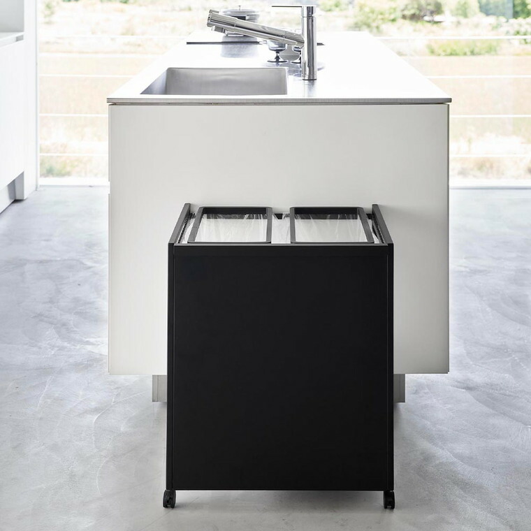 [ 目隠し分別ダストワゴン タワー 45L 2分別 ] 山崎実業 公式 tower 1824 1825 白 黒 / キッチン ゴミ箱 分別 45リットル 分別ゴミ箱 おしゃれ キャスター付き 45L おしゃれなゴミ箱