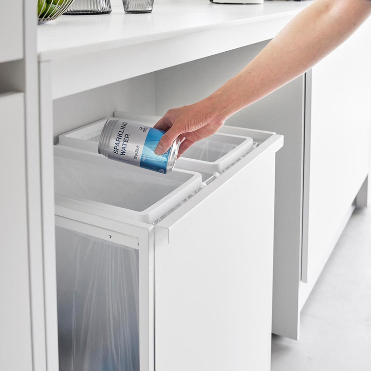 [ 目隠し分別ダストワゴン タワー 45L 2分別 ] 山崎実業 公式 tower 1824 1825 白 黒 / キッチン ゴミ箱 分別 45リットル 分別ゴミ箱 おしゃれ キャスター付き 45L おしゃれなゴミ箱