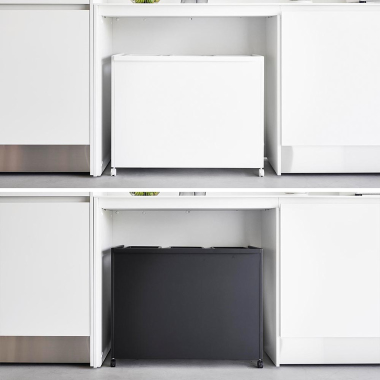 [ 目隠し分別ダストワゴン タワー 45L 3分別 ] 山崎実業 公式 tower 1826 1827 白 黒 / キッチン ゴミ箱 分別 45リットル 分別ゴミ箱 おしゃれ キャスター付き 45L おしゃれなゴミ箱