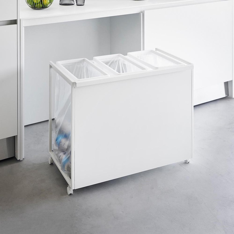 [ 目隠し分別ダストワゴン タワー 45L 3分別 ] 山崎実業 公式 tower 1826 1827 白 黒 / キッチン ゴミ箱 分別 45リットル 分別ゴミ箱 おしゃれ キャスター付き 45L おしゃれなゴミ箱