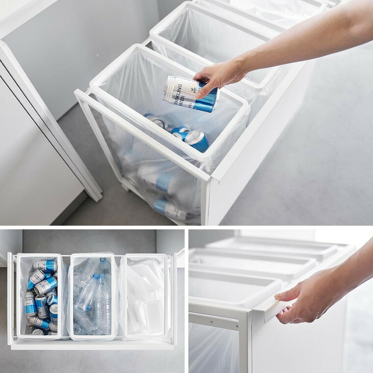 [ 目隠し分別ダストワゴン タワー 45L 3分別 ] 山崎実業 公式 tower 1826 1827 白 黒 / キッチン ゴミ箱 分別 45リットル 分別ゴミ箱 おしゃれ キャスター付き 45L おしゃれなゴミ箱