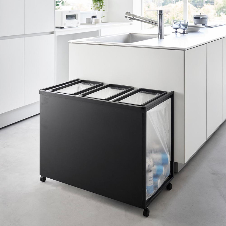 [ 目隠し分別ダストワゴン タワー 45L 3分別 ] 山崎実業 公式 tower 1826 1827 白 黒 / キッチン ゴミ箱 分別 45リットル 分別ゴミ箱 おしゃれ キャスター付き 45L おしゃれなゴミ箱