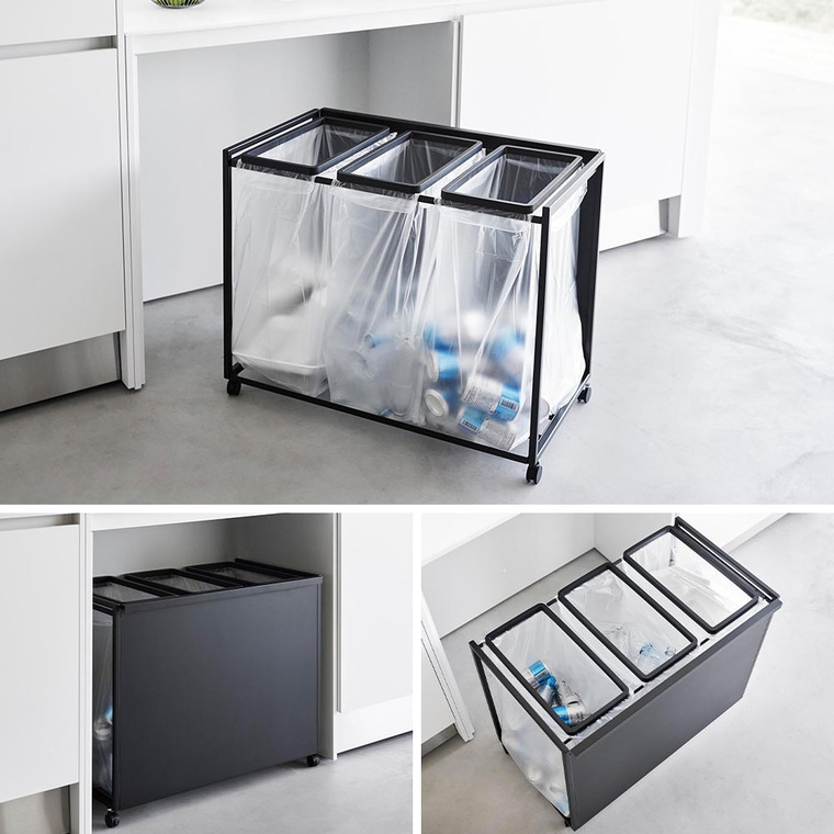 [ 目隠し分別ダストワゴン タワー 45L 3分別 ] 山崎実業 公式 tower 1826 1827 白 黒 / キッチン ゴミ箱 分別 45リットル 分別ゴミ箱 おしゃれ キャスター付き 45L おしゃれなゴミ箱