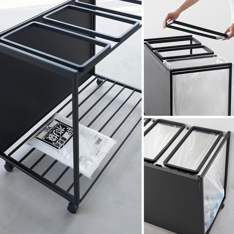 [ 目隠し分別ダストワゴン タワー 45L 3分別 ] 山崎実業 公式 tower 1826 1827 白 黒 / キッチン ゴミ箱 分別 45リットル 分別ゴミ箱 おしゃれ キャスター付き 45L おしゃれなゴミ箱