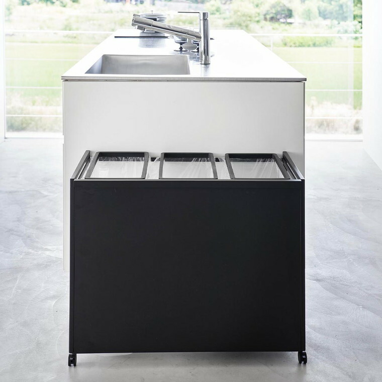 [ 目隠し分別ダストワゴン タワー 45L 3分別 ] 山崎実業 公式 tower 1826 1827 白 黒 / キッチン ゴミ箱 分別 45リットル 分別ゴミ箱 おしゃれ キャスター付き 45L おしゃれなゴミ箱