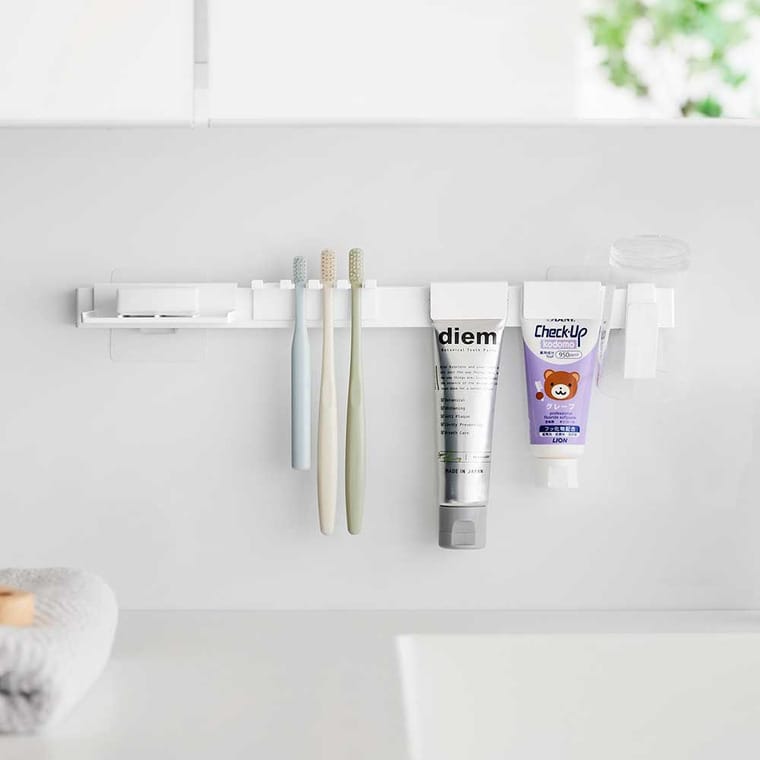 （土・日発送可） フィルムフック歯ブラシ&歯磨き用品収納セット タワー 山崎実業 公式 tower 1879 1880 ホワイト ブラック / 送料無料
