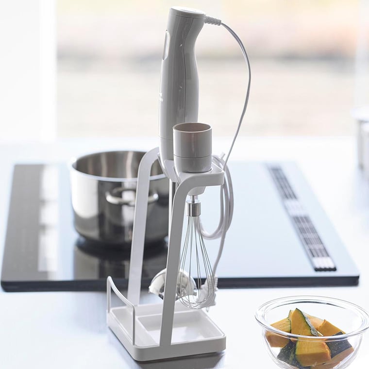 （土・日発送可） トレー付き鍋蓋&ハンドブレンダースタンド タワー 山崎実業 公式 キッチン tower 1614 1615 ホワイト ブラック