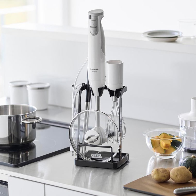 （土・日発送可） トレー付き鍋蓋&ハンドブレンダースタンド タワー 山崎実業 公式 キッチン tower 1614 1615 ホワイト ブラック