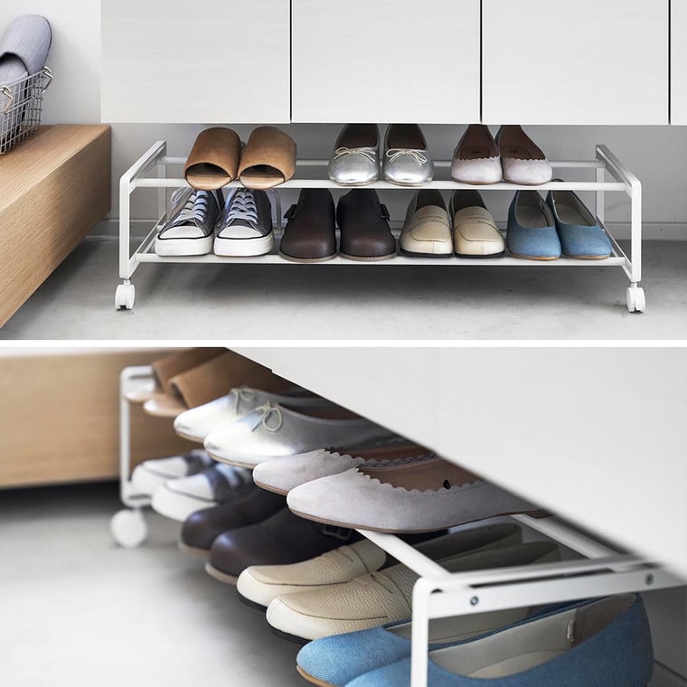 （土・日発送可） 引き出せるキャスター付きシューズラック タワー 2段 山崎実業 公式 tower 1624 1625ホワイト ブラック 送料無料