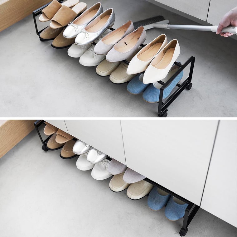 （土・日発送可） 引き出せるキャスター付きシューズラック タワー 2段 山崎実業 公式 tower 1624 1625ホワイト ブラック 送料無料