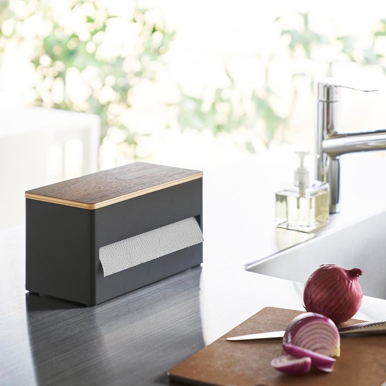 片手でカット 隠せるキッチンペーパーホルダー リン S 山崎実業 RIN 1642 1643 ブラウン ナチュラル / 送料無料