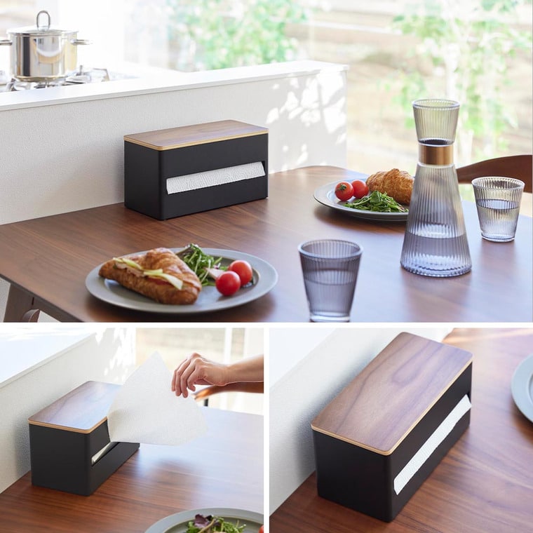 片手でカット 隠せるキッチンペーパーホルダー リン S 山崎実業 RIN 1642 1643 ブラウン ナチュラル / 送料無料