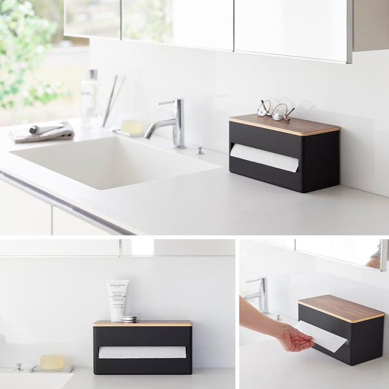 片手でカット 隠せるキッチンペーパーホルダー リン S 山崎実業 RIN 1642 1643 ブラウン ナチュラル / 送料無料