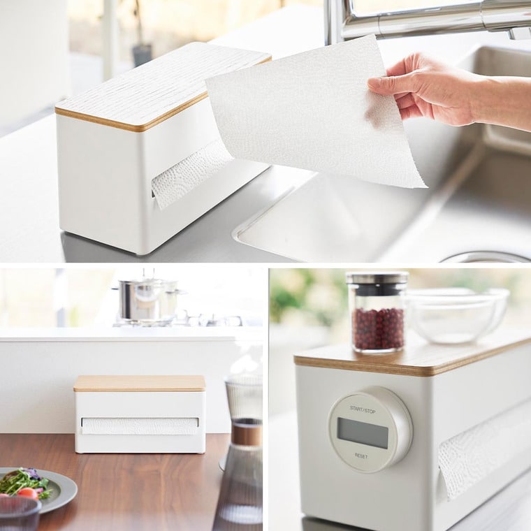 片手でカット 隠せるキッチンペーパーホルダー リン S 山崎実業 RIN 1642 1643 ブラウン ナチュラル / 送料無料