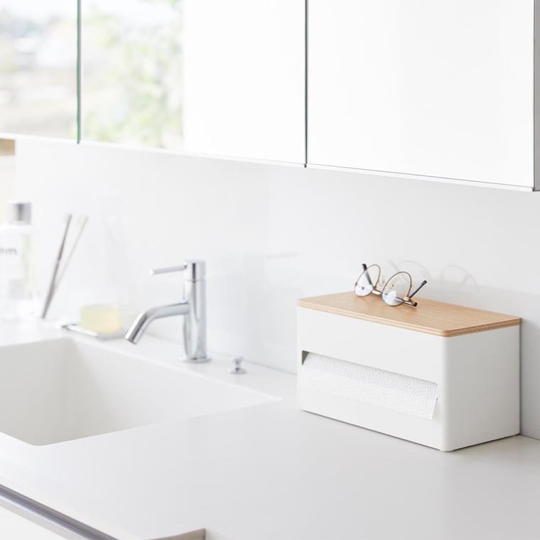 片手でカット 隠せるキッチンペーパーホルダー リン S 山崎実業 RIN 1642 1643 ブラウン ナチュラル / 送料無料