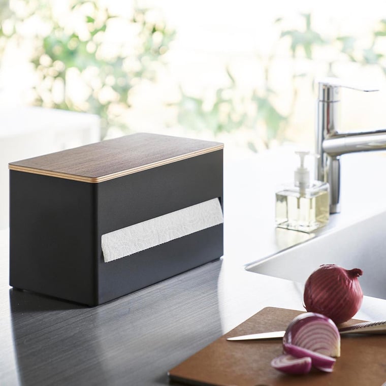 片手でカット 隠せるキッチンペーパーホルダー リン L 山崎実業 RIN 1644 1645 ブラウン ナチュラル / 送料無料