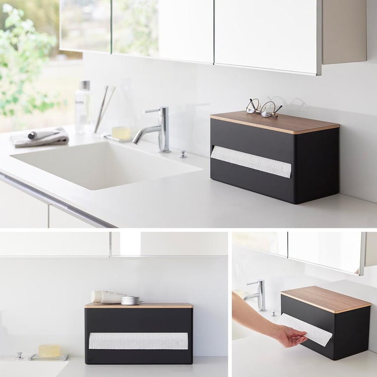 片手でカット 隠せるキッチンペーパーホルダー リン L 山崎実業 RIN 1644 1645 ブラウン ナチュラル / 送料無料