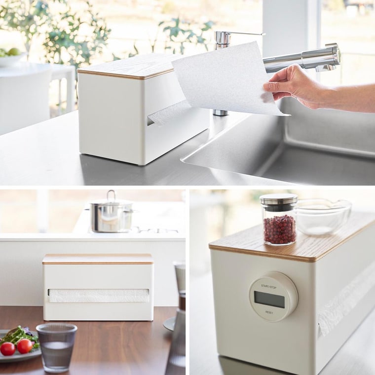 片手でカット 隠せるキッチンペーパーホルダー リン L 山崎実業 RIN 1644 1645 ブラウン ナチュラル / 送料無料