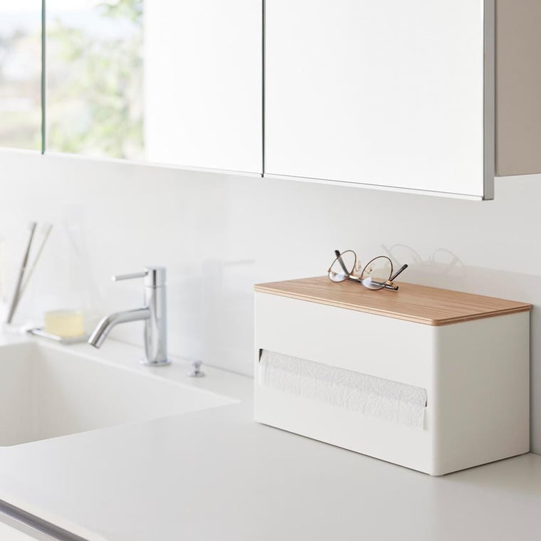 片手でカット 隠せるキッチンペーパーホルダー リン L 山崎実業 RIN 1644 1645 ブラウン ナチュラル / 送料無料