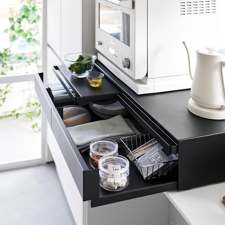 ツーウェイキッチン家電下引き出し&スライドテーブル タワー W80 山崎実業 公式 tower 1697 1698 ホワイト ブラック / 幅80cm 2段 送料無料