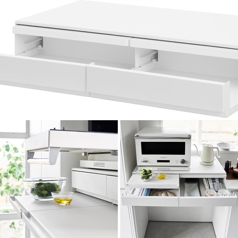 ツーウェイキッチン家電下引き出し&スライドテーブル タワー W80 山崎実業 公式 tower 1697 1698 ホワイト ブラック / 幅80cm 2段 送料無料