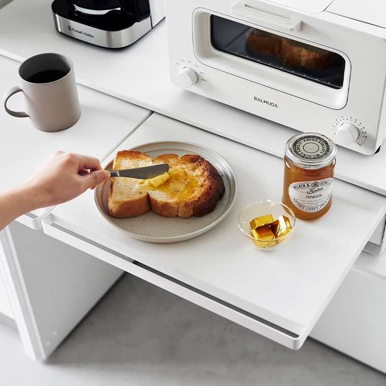 ツーウェイキッチン家電下引き出し&スライドテーブル タワー W80 山崎実業 公式 tower 1697 1698 ホワイト ブラック / 幅80cm 2段 送料無料