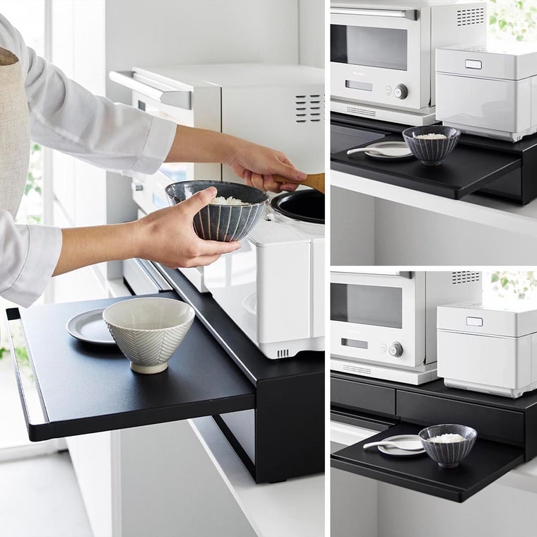 ツーウェイキッチン家電下引き出し&スライドテーブル タワー W80 山崎実業 公式 tower 1697 1698 ホワイト ブラック / 幅80cm 2段 送料無料