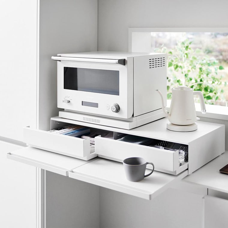 ツーウェイキッチン家電下引き出し&スライドテーブル タワー W80 山崎実業 公式 tower 1697 1698 ホワイト ブラック / 幅80cm 2段 送料無料