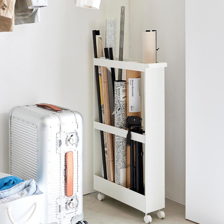 （土・日発送可） キャスター付き長物収納スリムワゴン タワー 山崎実業 公式 tower 1713 1714 ホワイト ブラック 送料無料