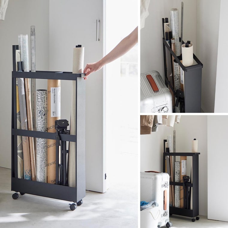 （土・日発送可） キャスター付き長物収納スリムワゴン タワー 山崎実業 公式 tower 1713 1714 ホワイト ブラック 送料無料