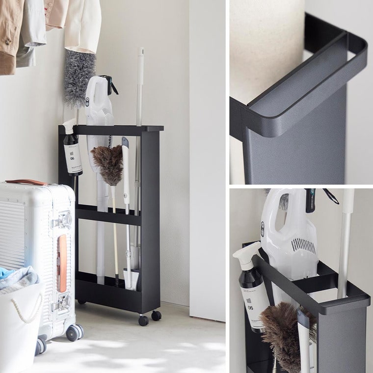 （土・日発送可） キャスター付き長物収納スリムワゴン タワー 山崎実業 公式 tower 1713 1714 ホワイト ブラック 送料無料