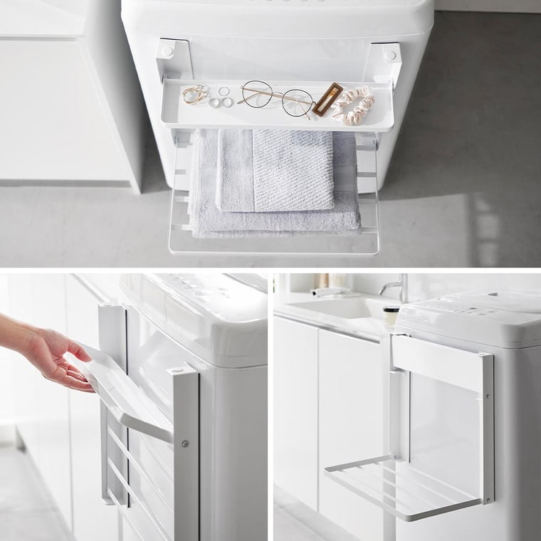 洗濯機横マグネット折り畳み棚 タワー 2段 山崎実業 tower 1717 1718 ホワイト ブラック 送料無料