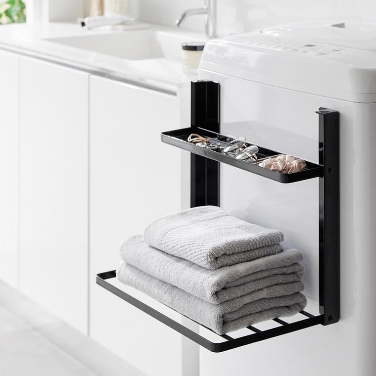 洗濯機横マグネット折り畳み棚 タワー 2段 山崎実業 tower 1717 1718 ホワイト ブラック 送料無料