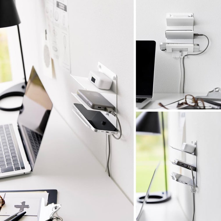 (土・日発送可) ウォールモバイル充電&収納ラック タワー 3段 石こうボード壁対応 山崎実業 公式 tower 1877 1878 ホワイト ブラック