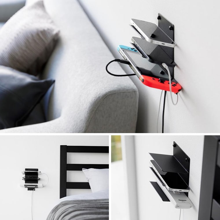 (土・日発送可) ウォールモバイル充電&収納ラック タワー 3段 石こうボード壁対応 山崎実業 公式 tower 1877 1878 ホワイト ブラック