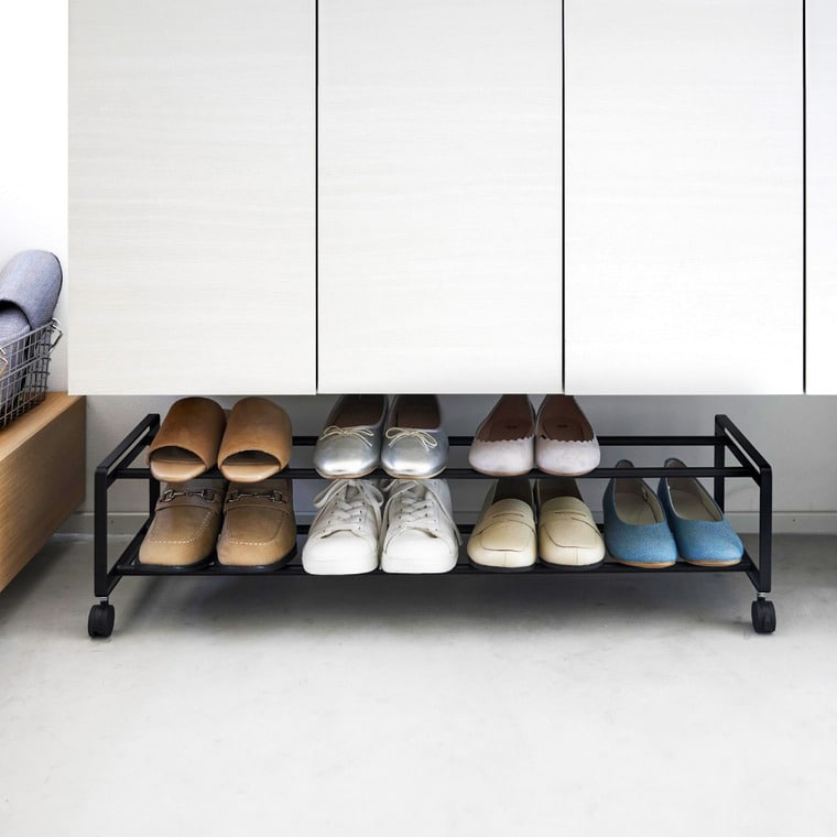 （土・日発送可） 引き出せるキャスター付きシューズラック タワー 2段 山崎実業 公式 tower 1624 1625ホワイト ブラック 送料無料