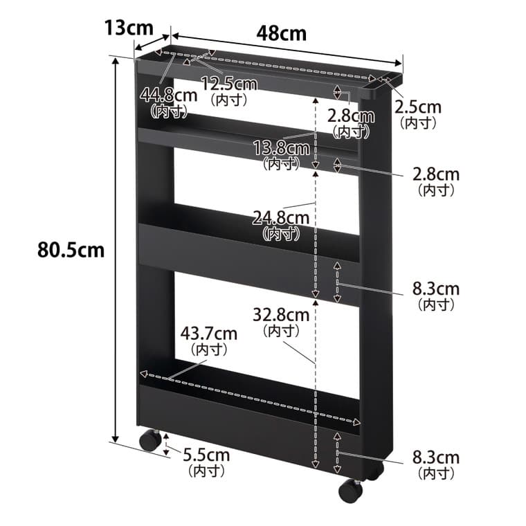 （土・日発送可）キャスター付きスリムワゴン タワー 4段 山崎実業 公式 tower 1806 1807 ホワイト ブラック 送料無料