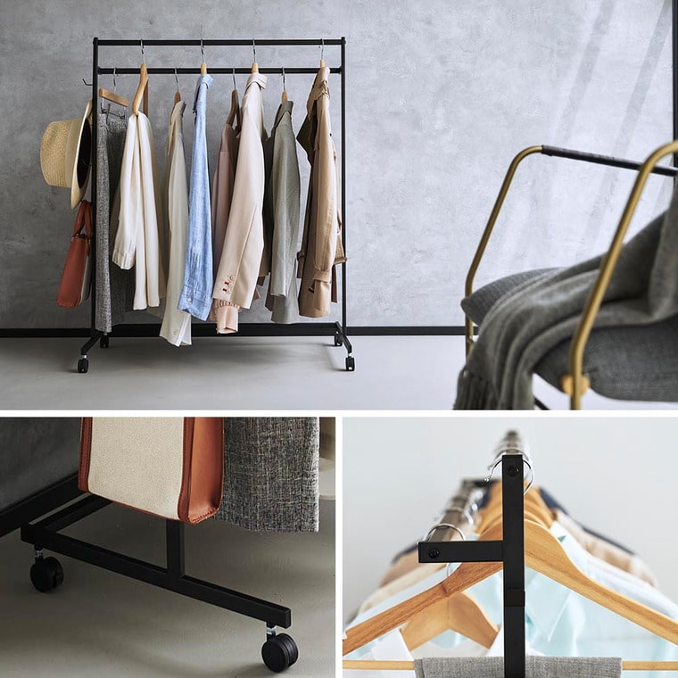 収納力アップハンガーラック タワー 2段 山崎実業 公式 tower ホワイト ブラック 1435 1436 / フック付き 4連 キャスター付き 室内干し送料無料