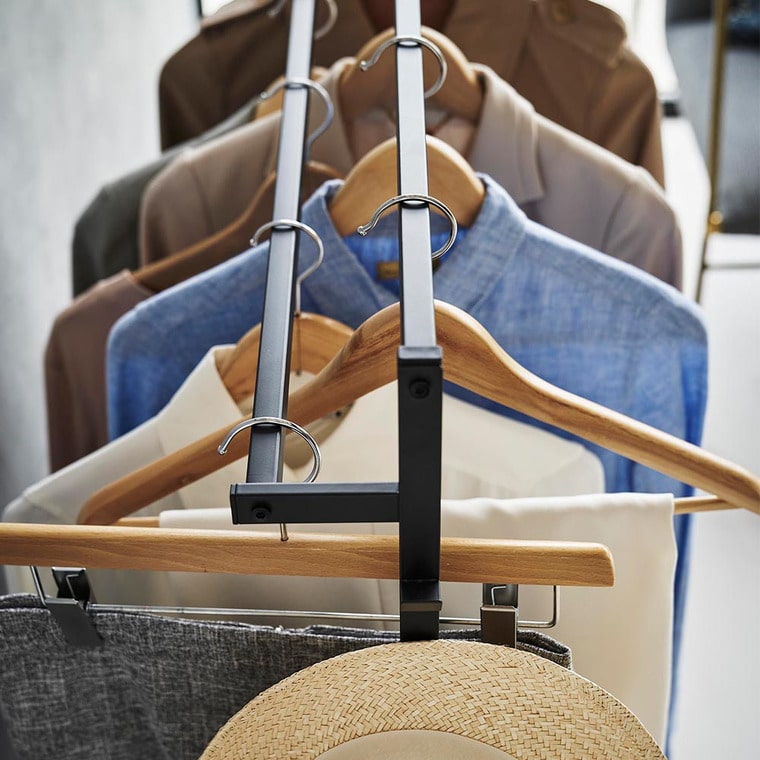 収納力アップハンガーラック タワー 2段 山崎実業 公式 tower ホワイト ブラック 1435 1436 / フック付き 4連 キャスター付き 室内干し送料無料