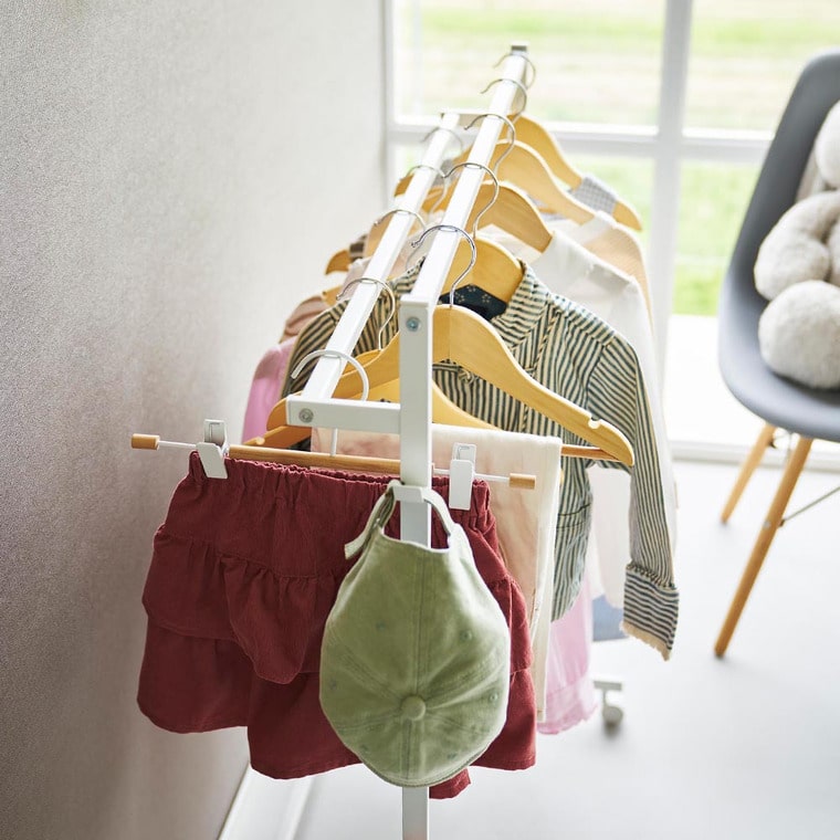 収納力アップハンガーラック タワー 2段 山崎実業 公式 tower ホワイト ブラック 1435 1436 / フック付き 4連 キャスター付き 室内干し送料無料