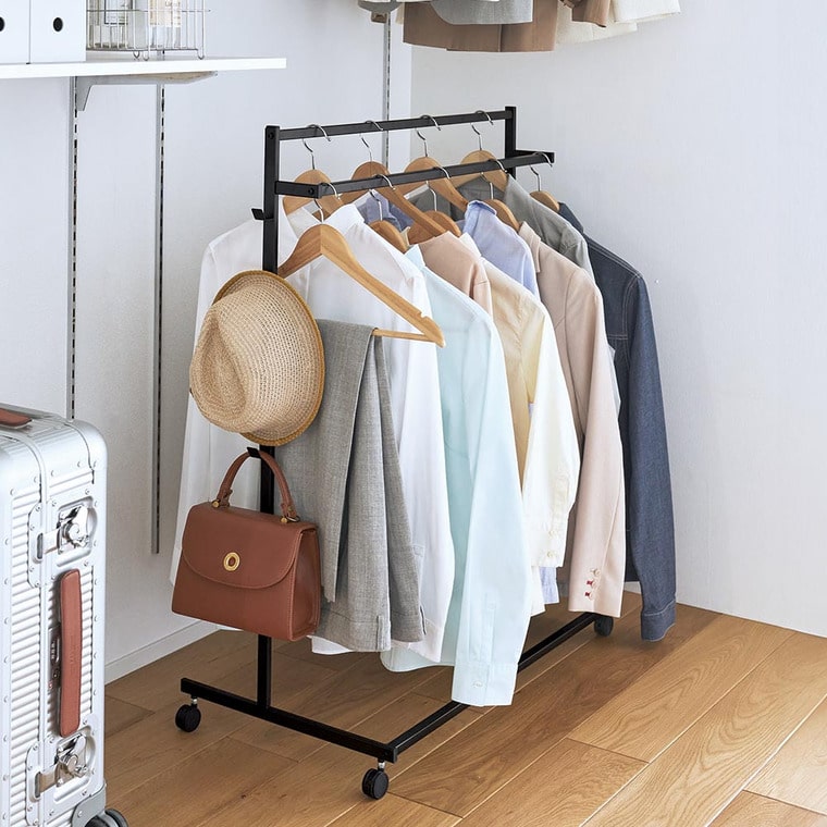 収納力アップハンガーラック タワー 2段 山崎実業 公式 tower ホワイト ブラック 1435 1436 / フック付き 4連 キャスター付き 室内干し送料無料