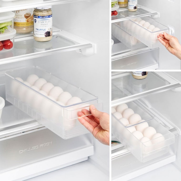 （土・日発送可） 冷蔵庫中蓋付き卵ケース タワー 山崎実業 公式 tower 1481 1482 ホワイト ブラック / 冷蔵庫内 収納 14個用 たまご ケース 重ね置き