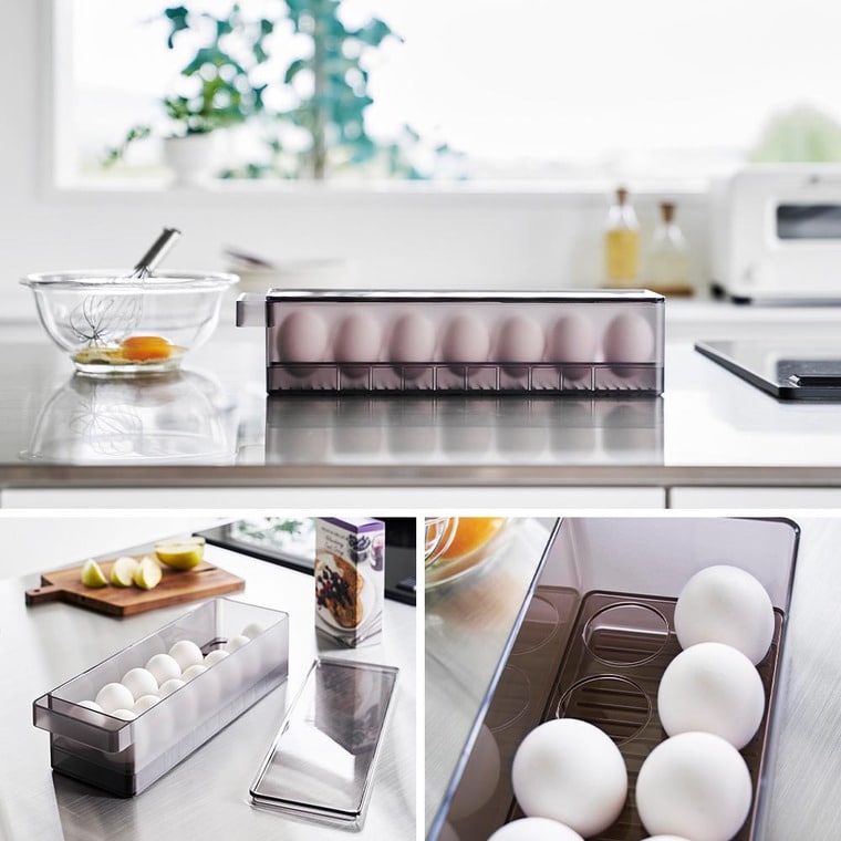 （土・日発送可） 冷蔵庫中蓋付き卵ケース タワー 山崎実業 公式 tower 1481 1482 ホワイト ブラック / 冷蔵庫内 収納 14個用 たまご ケース 重ね置き