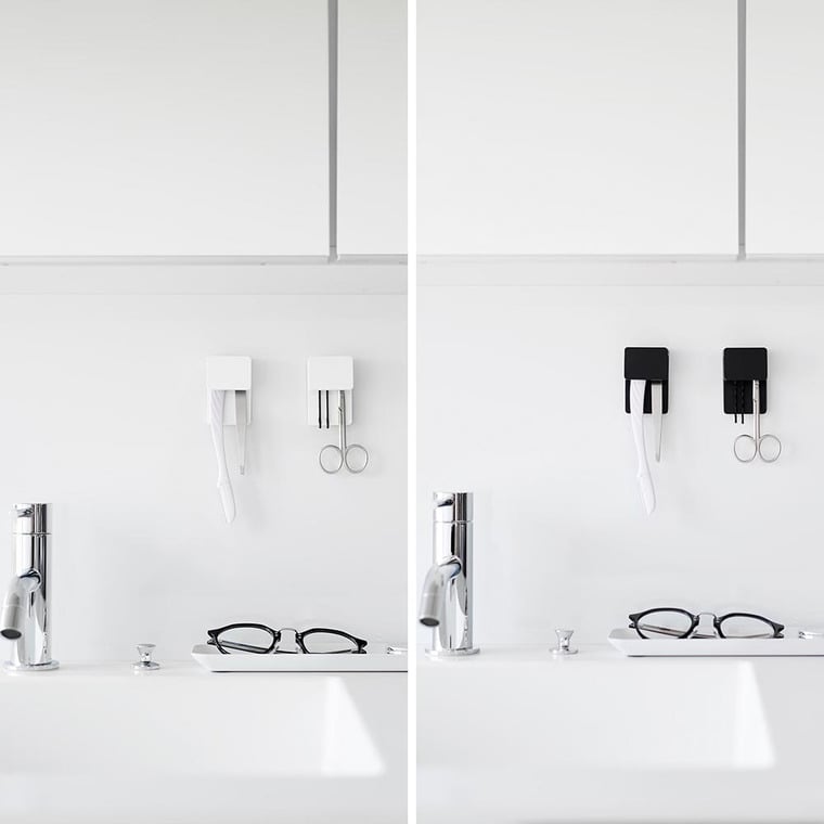 フィルムフック差し込み式歯ブラシ&チューブホルダー タワー W4 2個組 山崎実業 公式 tower 1493 1494 ホワイト ブラック /洗面所 収納 幅4cm