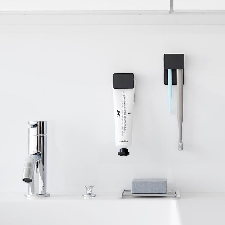 フィルムフック差し込み式歯ブラシ&チューブホルダー タワー W4 2個組 山崎実業 公式 tower 1493 1494 ホワイト ブラック /洗面所 収納 幅4cm